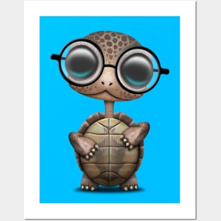 Cute Nerdy Turtle Wearing Glasses Posters and Art